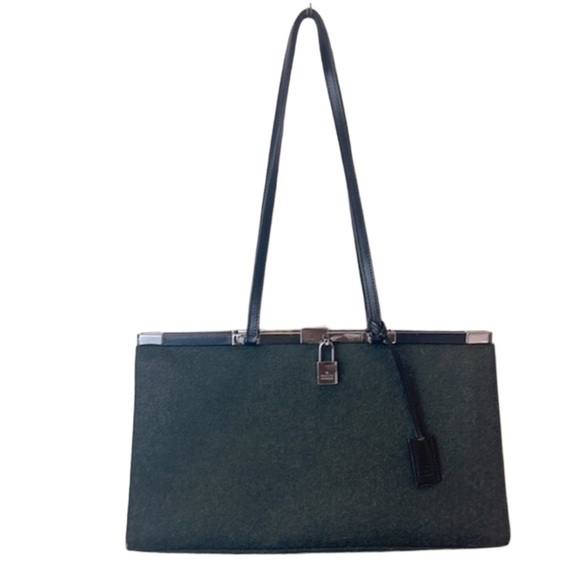 Gucci Felted Wool Handbag Leather Top Handle Shoulder Bag - Picture 1 of 17
